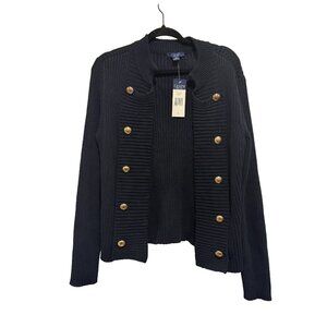 CHAPS WOMEN'S MILITARY INSPIRED SWEATER COLOR BLACK SZ L 100% COTTON NEW